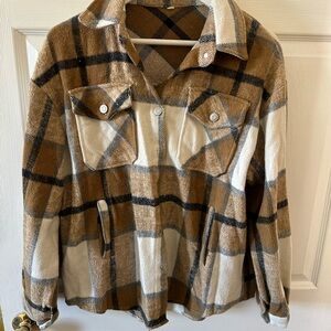 Amazon Plaid Jacket in Brown and Cream